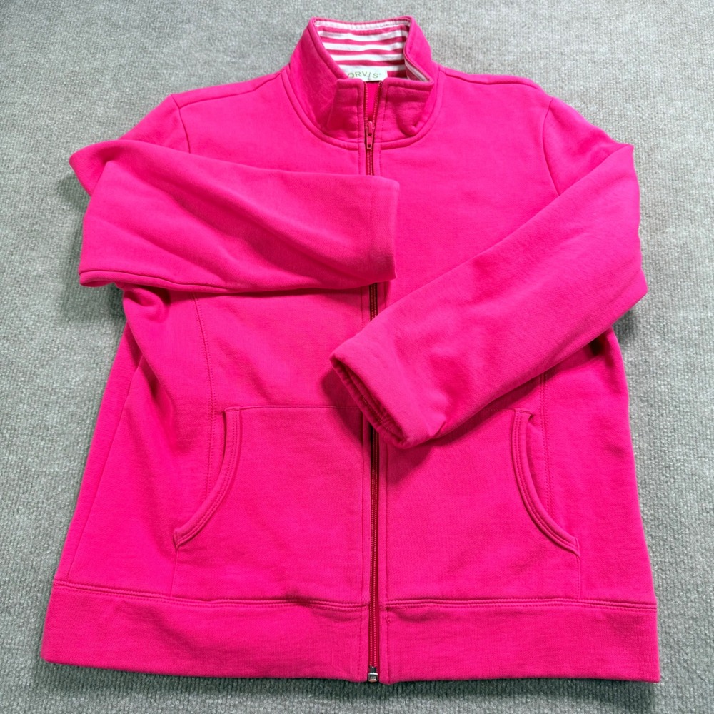 Orvis Womens Full Zip Sweatshirt Hot Pink Mock Neck Fleece Jacket Small